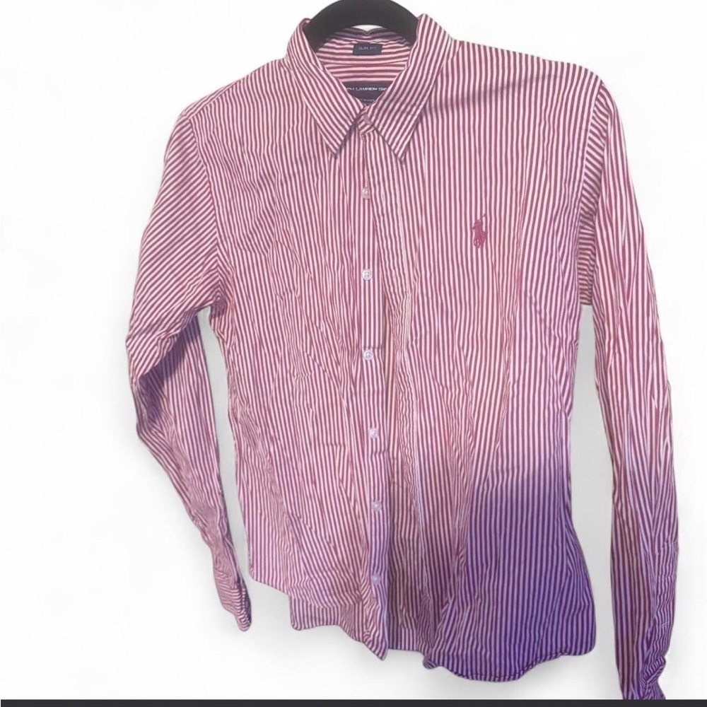 Ralph Lauren Women’s Red and White Striped Button-Down Shirt